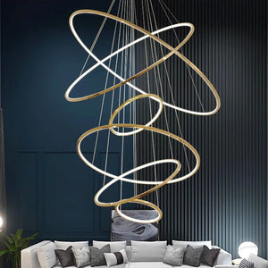 Ring lamp LED chandelier dining room bedroom duplex floor living room large chandelier staircase loft stainless steel chandelier