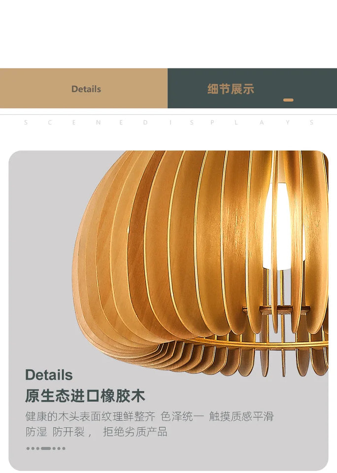 Bamboo Chandelier Pendant Lamp Hanging Wood Ceiling Light Decor LED Chinese Hand Kitted Handmade Lighting for Home Living Room