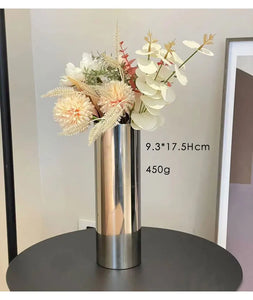 9x28Hcm SUS304 Stainless Steel Vase Decorative Centerpiece For Home or Wedding (Silver)