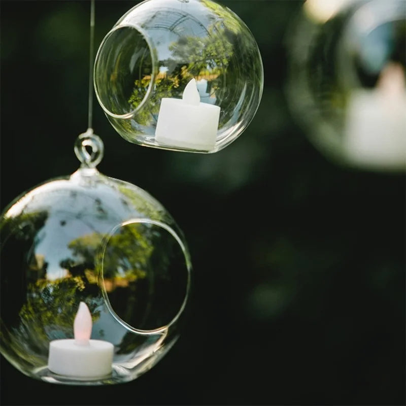 3/6/12 Pcs Transparent Glass Candle Holder Flower Hanging Ball Vase Glass Ball Tea Light Holder for Home Wedding Party Decor