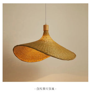 Rattan Wicker Bamboo Pendant Light Fixture Ceiling Lustre Chandelier Hanging Lamp Hand Knit Braided Home Living Bed Room Decor