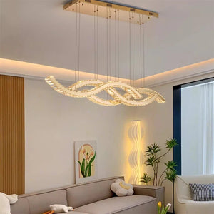 2024 Dining Room Lustre Remote Control Dimmable Pendant Lights Luxury K9 Crystal Hang Chandelier Wave Steel Lamp Fixtures