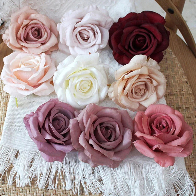 30pcs/Lot 9cm-10CM Large White Rose Artificial Silk Flower Heads DIY Wedding Decoration Wreath Scrapbooking Craft Fake Flowers