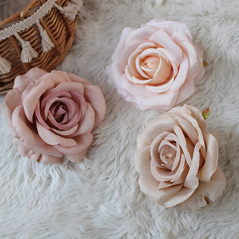 30pcs/Lot 9cm-10CM Large White Rose Artificial Silk Flower Heads DIY Wedding Decoration Wreath Scrapbooking Craft Fake Flowers