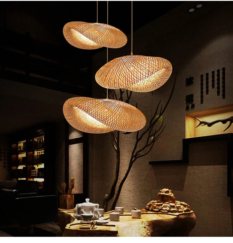 Bamboo Hanging Lamp Pendant Ceiling Light Rattan Wicker Lustre Hand Knit Braiding Suspended Home Dining люстра потолочная