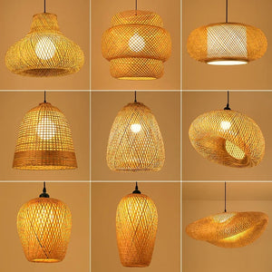 Nordic Rattan Pendant Light Bamboo Lamp Kitchen Suspension Home Bamboo Hanging Lampshade Dining Living Room Indoor Fixtures