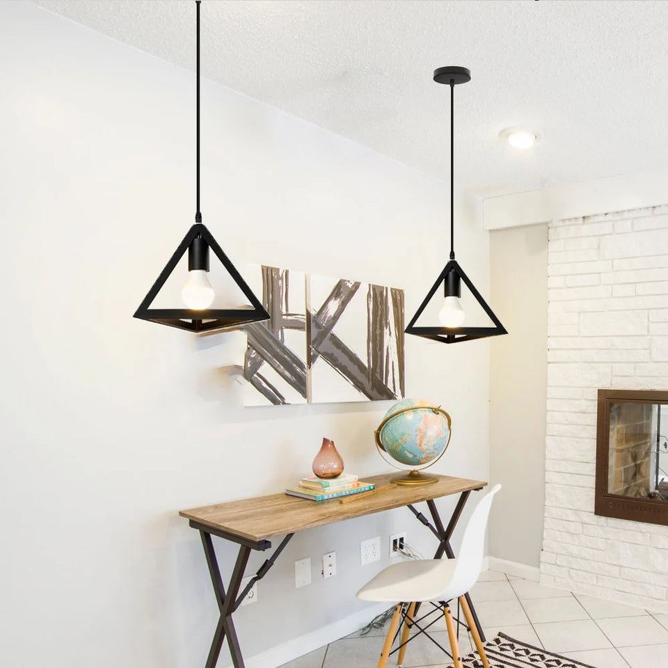 Geometric Vintage Pendant Ceiling Light, Industrial Retro Metal Hanging Lamp, E27 Base Lighting Fixture