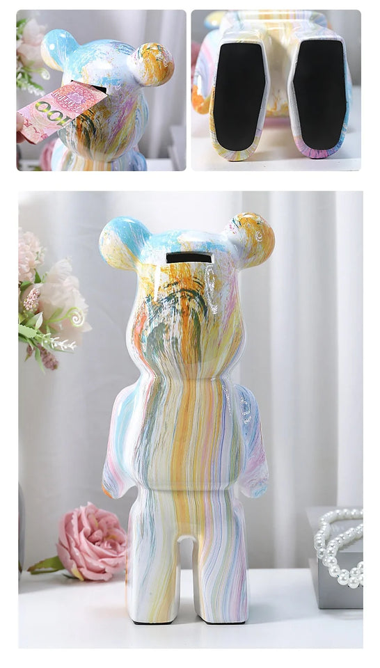 28cm Aesthetic Bear Figurine Resin Marbling Violent Bear Statue Sculpture Decor Luxury Living Room Decoration Home Ornament