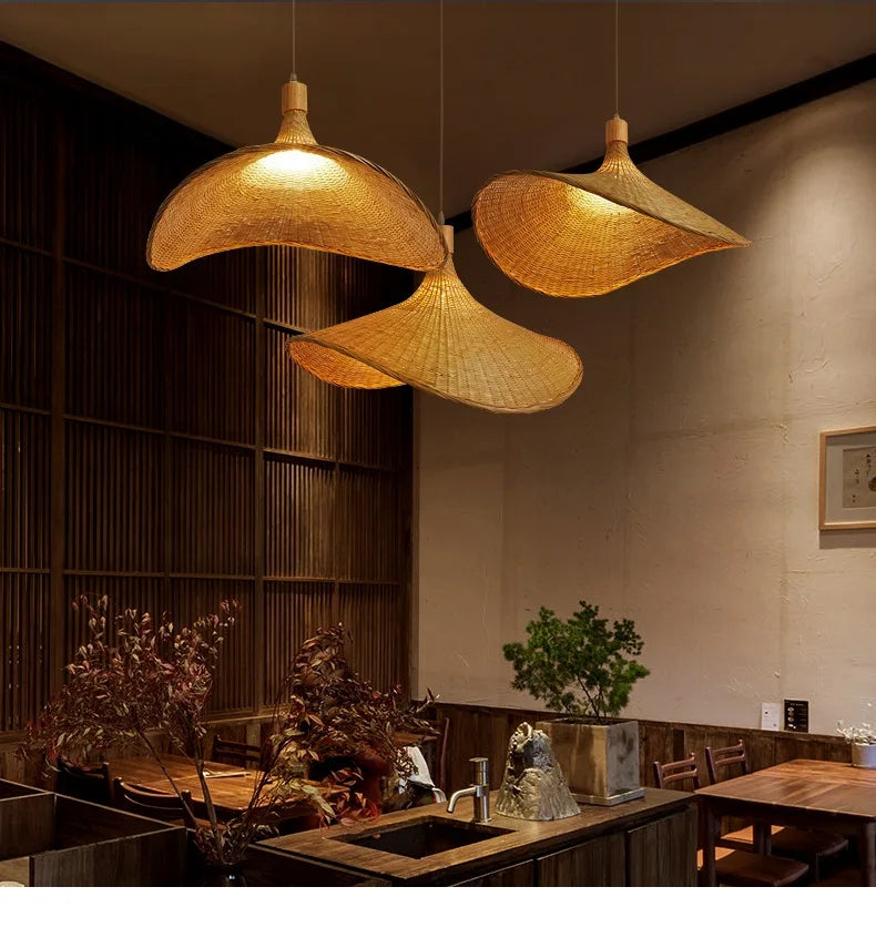 Bamboo Hanging Lamp Pendant Ceiling Light Rattan Wicker Lustre Hand Knit Braiding Suspended Home Dining люстра потолочная