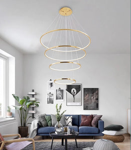 Ring lamp LED chandelier dining room bedroom duplex floor living room large chandelier staircase loft stainless steel chandelier