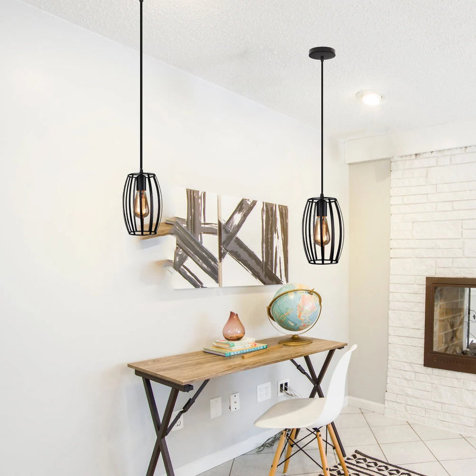 Geometric Vintage Pendant Ceiling Light, Industrial Retro Metal Hanging Lamp, E27 Base Lighting Fixture