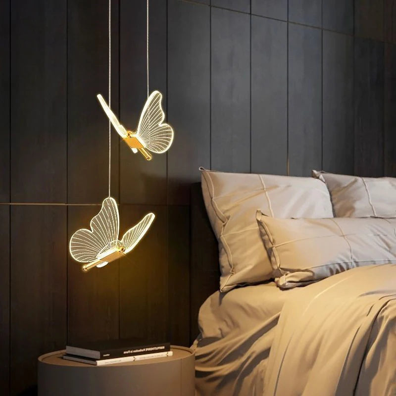 Panoch Acrylic Butterfly Chandelier Lamparas Colgantes Para Techo Lustres Quarto Room  Decor Pendant Lights Suspension Luminaire