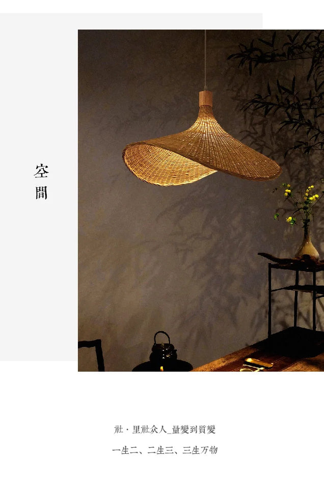 Bamboo Chandelier Pendant Lamp Hanging Wood Ceiling Light Decor LED Chinese Hand Kitted Handmade Lighting for Home Living Room