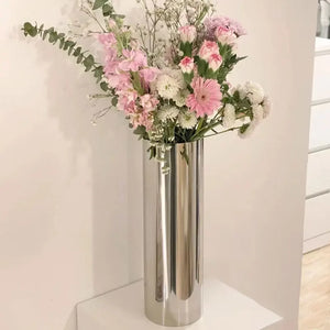 9x28Hcm SUS304 Stainless Steel Vase Decorative Centerpiece For Home or Wedding (Silver)