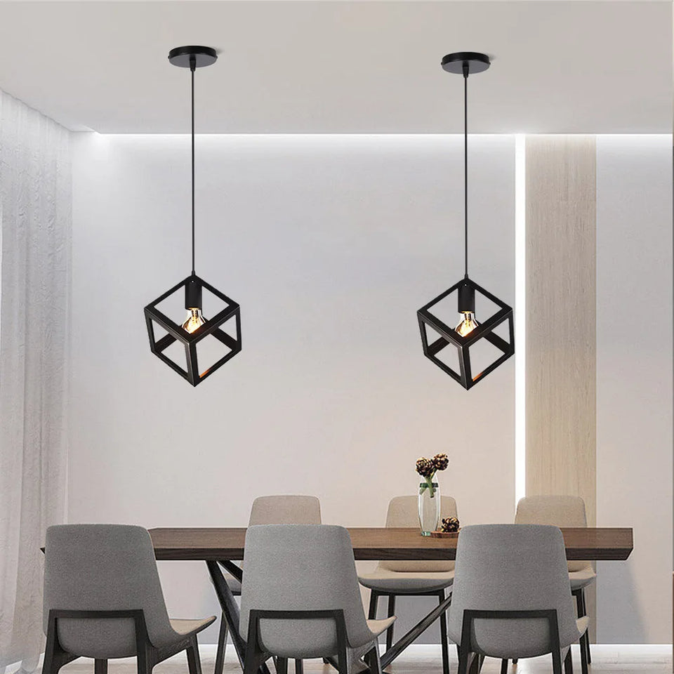 Geometric Vintage Pendant Ceiling Light, Industrial Retro Metal Hanging Lamp, E27 Base Lighting Fixture