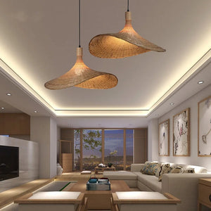 Bamboo Chandelier Pendant Lamp Hanging Wood Ceiling Light Decor LED Chinese Hand Kitted Handmade Lighting for Home Living Room