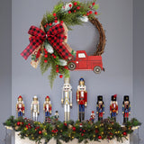 38CM Christmas Door Wreath Garland Wooden Car Red Berry Wall Hanging Ornament Merry Christmas Decoration for Home  New Year 2024