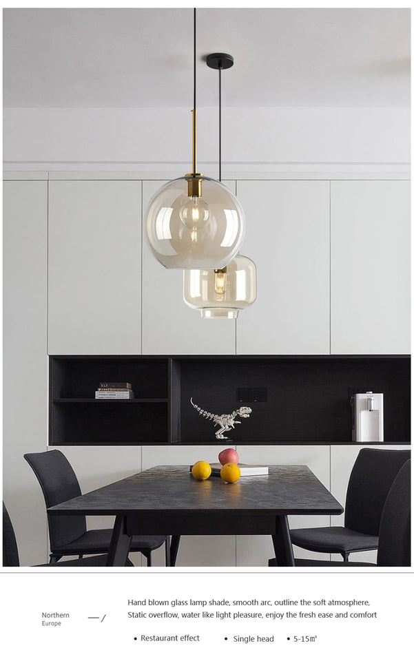 Modern Nordic hanging loft  Glass lustre Pendant Light industrial decor Lights Fixtures E27/E26 for Kitchen Restaurant Lamp