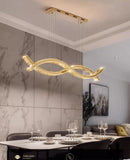 2024 Dining Room Lustre Remote Control Dimmable Pendant Lights Luxury K9 Crystal Hang Chandelier Wave Steel Lamp Fixtures