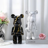 28cm Aesthetic Bear Figurine Resin Marbling Violent Bear Statue Sculpture Decor Luxury Living Room Decoration Home Ornament