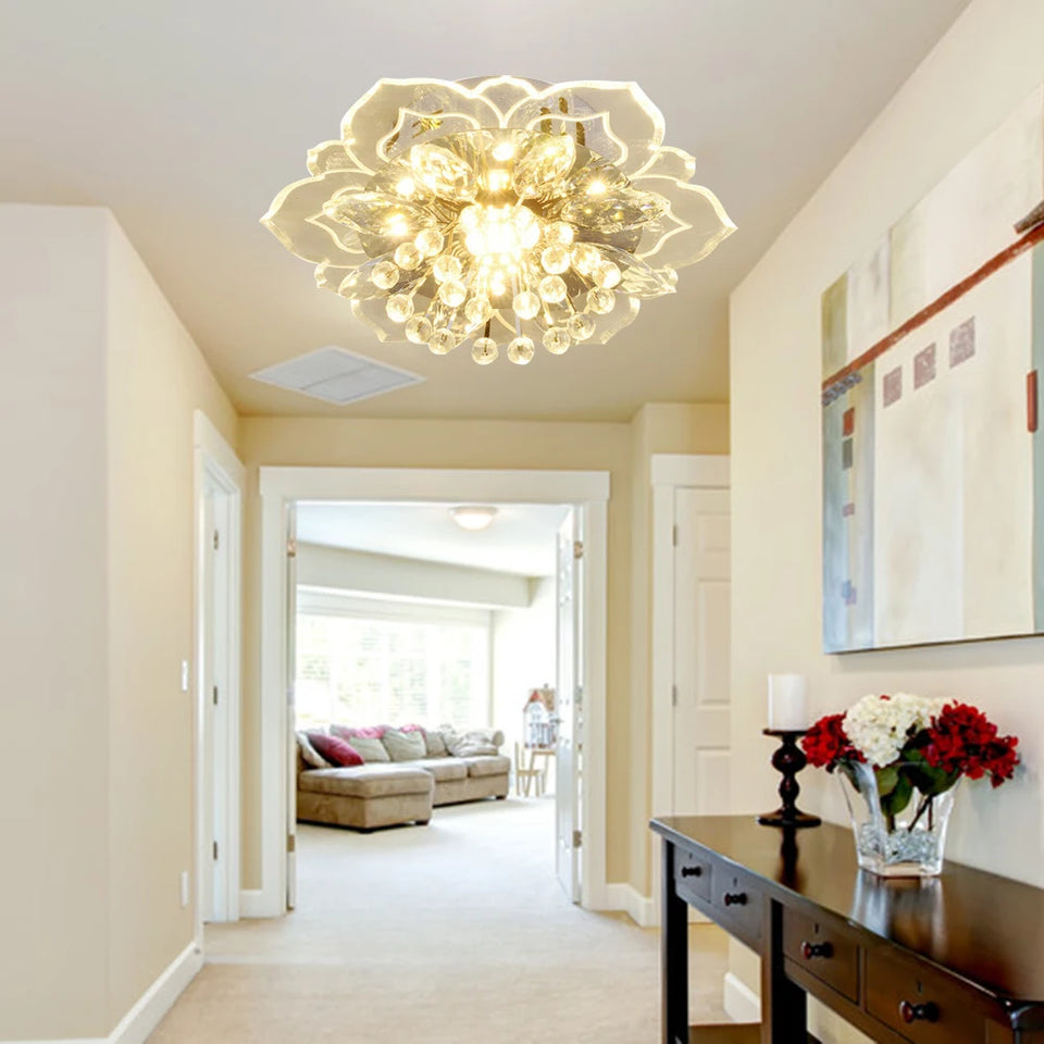 Modern Light Flower Shape Ceiling Crystal Chandelier Bedroom Living Room Interior Hallway Kitchen LED  Lighting