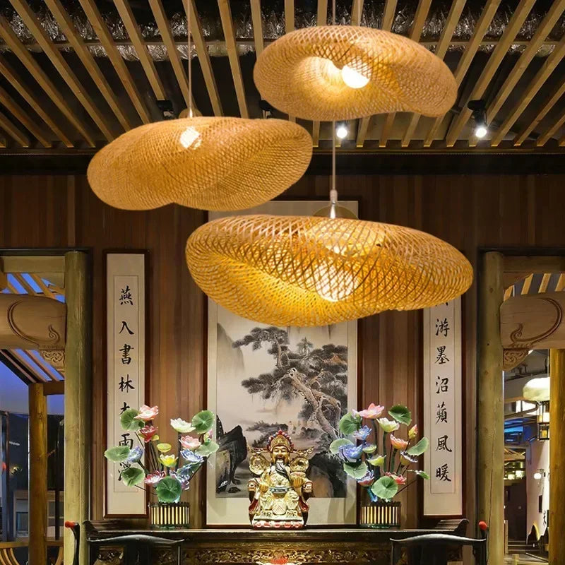 Classic Bamboo Lustre Chandelier Hanging Lamp Ceiling Handmade Rattan Pendant Light Fixture Weaving HomeLiving люстра потолочная