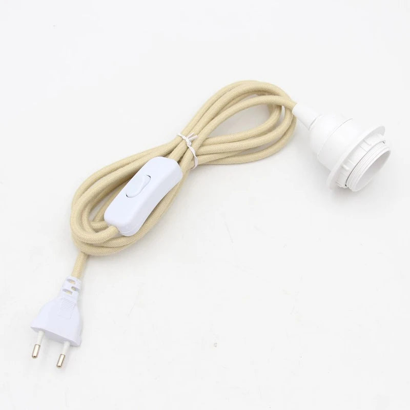 220V AC EU Plug Power Cord Fabric Covered Cable with on/off Switch E27 Bakelite Lamp Holder Plug-In Cords for DIY Hanging Light