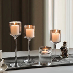 3PCS Glass Candle Holders Set Tealight Candle Holder for Home Wedding Table Centerpieces Crystal Holder Dinner Table Setting