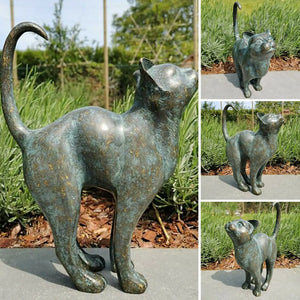 Cat Resin Figurine Bronze Lawn Porch Yard Home Garden Outdoor Sculpture Statue Decoration Home Office Ornament