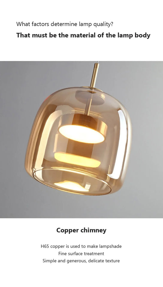 Modern LED Glass Pendant Light Amber Hanging glass Lamp For Dining Room Bar Indoor Decor Lighting Bedroom Bedside Led Luminaire