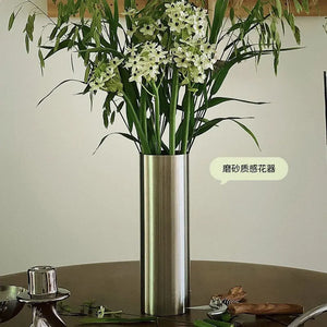 9x28Hcm SUS304 Stainless Steel Vase Decorative Centerpiece For Home or Wedding (Silver)