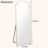 64"x21" Arched Full Free Standing Leaning Mirror Hanging Mounted Mirror Aluminum Frame Modern Simple Home Decor , Gold