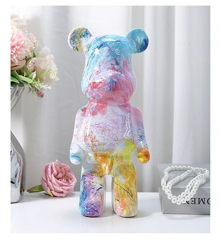 28cm Aesthetic Bear Figurine Resin Marbling Violent Bear Statue Sculpture Decor Luxury Living Room Decoration Home Ornament