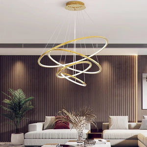 Ring lamp LED chandelier dining room bedroom duplex floor living room large chandelier staircase loft stainless steel chandelier