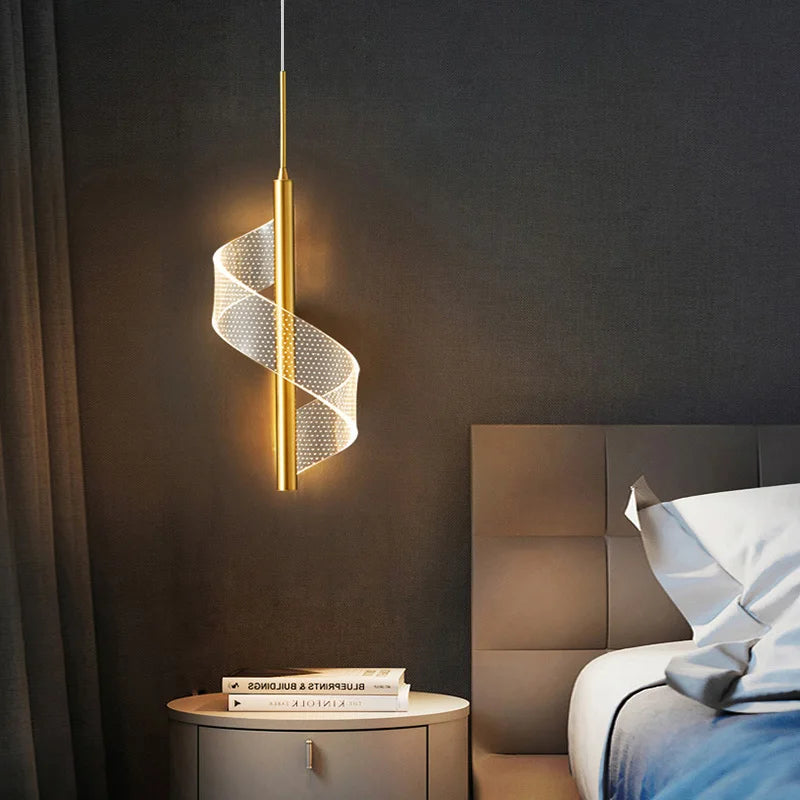 Nordic Spiral LED Pendant Lights Bedside Hanging Lamp Indoor Lighting Bedroom Living Room Home Decoration Modern Acrylic Light