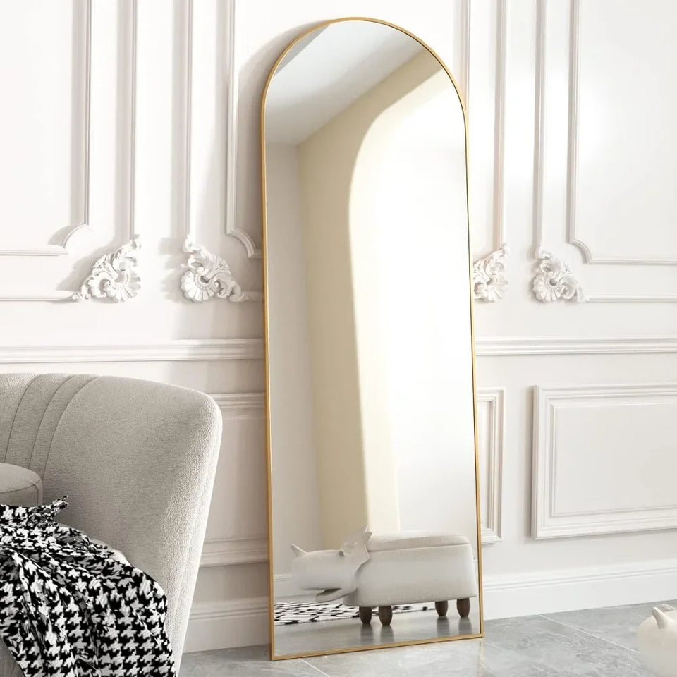 64"x21" Arched Full Free Standing Leaning Mirror Hanging Mounted Mirror Aluminum Frame Modern Simple Home Decor , Gold