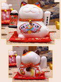 5 inch Ceramic Fortune Cat Waving Hand Lucky Cat Plutus Cat Battery Powered Feng Shui Maneki Neko Best Gift Home Decoration