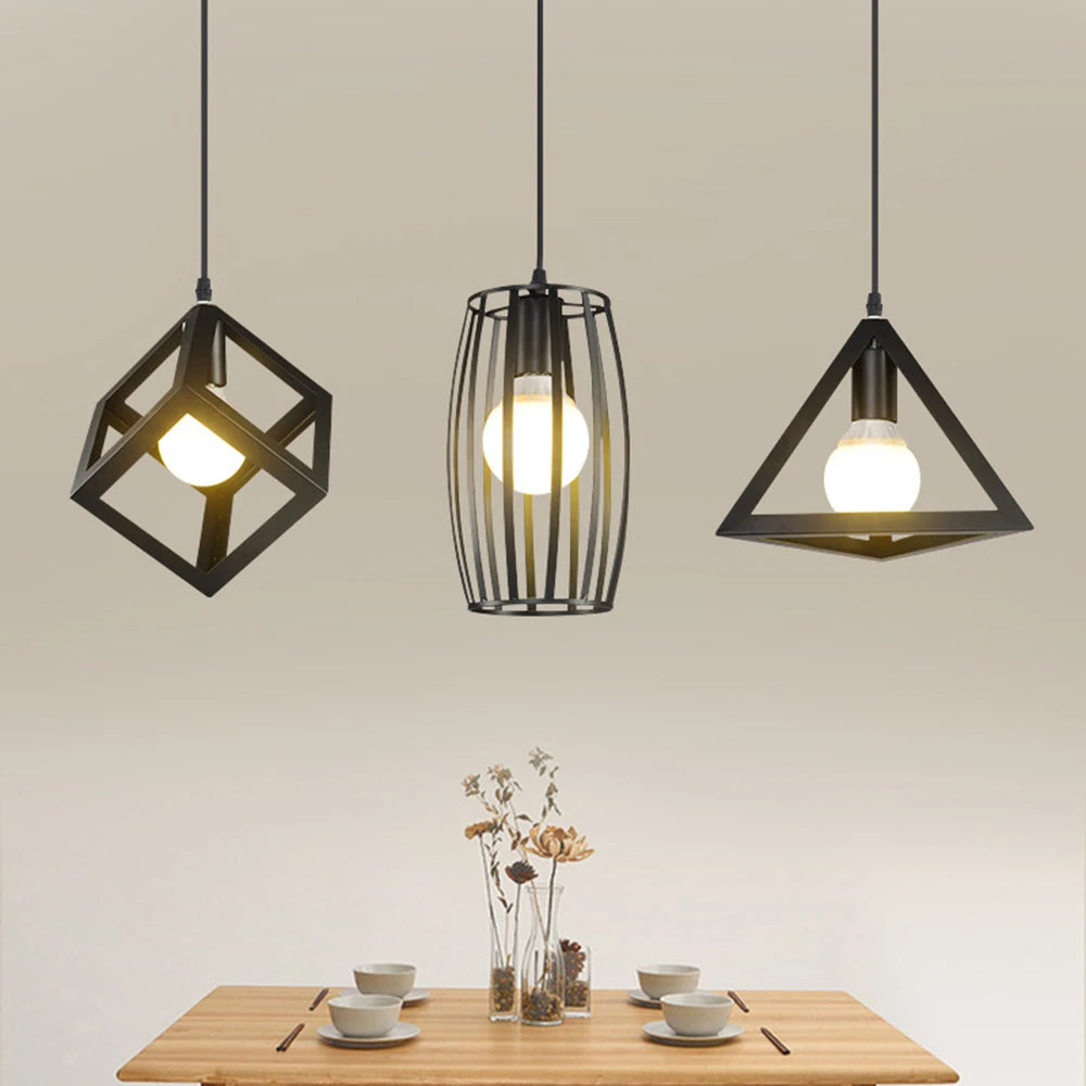 Geometric Vintage Pendant Ceiling Light, Industrial Retro Metal Hanging Lamp, E27 Base Lighting Fixture