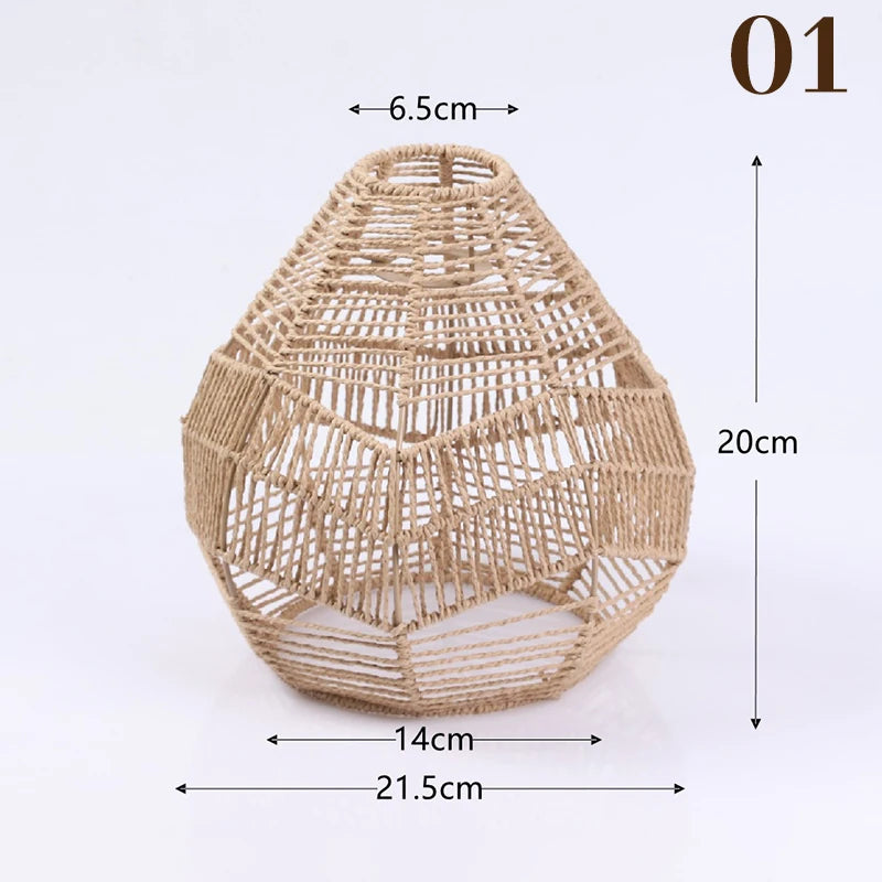 1PC Hand Weave Lampshade Rattan Hanging Lamp Shade Cafe Hotel Light Cover Ceiling Pendant Fixture For Home Restaurant Decors