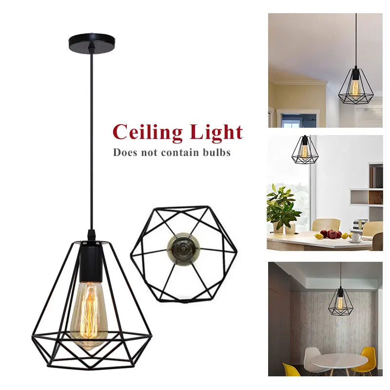 1Pcs LED Down Light Iron Flush Mount Retro Ceiling Down Light Diamond Pendant Lamp E27 White Walkway Kitchen Home Decor Fixture