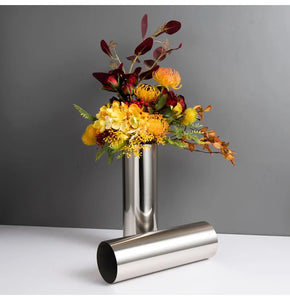 9x28Hcm SUS304 Stainless Steel Vase Decorative Centerpiece For Home or Wedding (Silver)