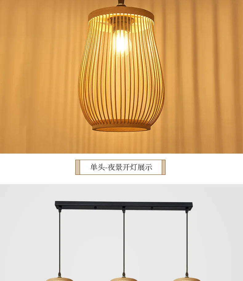 Chinese Rattan Wicker Pendant Lamp Lustre Bamboo Wood Chandelier Ceiling Light Handmade E27 for Home Living Ding Bed Room Decor