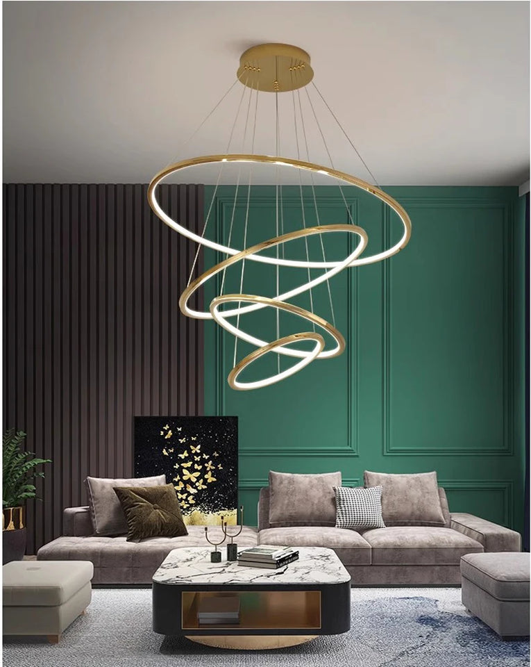 Ring lamp LED chandelier dining room bedroom duplex floor living room large chandelier staircase loft stainless steel chandelier