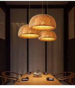 Bamboo Hanging Lamp Pendant Ceiling Light Rattan Wicker Lustre Hand Knit Braiding Suspended Home Dining люстра потолочная