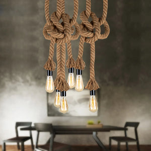 Retro Vintage Hemp Rope Pendant Light American Industrial Hanging Lamps Creative Loft Country Style Ceiling Lamps E27 Edison LED