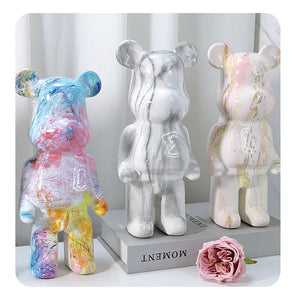 28cm Aesthetic Bear Figurine Resin Marbling Violent Bear Statue Sculpture Decor Luxury Living Room Decoration Home Ornament