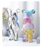 28cm Aesthetic Bear Figurine Resin Marbling Violent Bear Statue Sculpture Decor Luxury Living Room Decoration Home Ornament