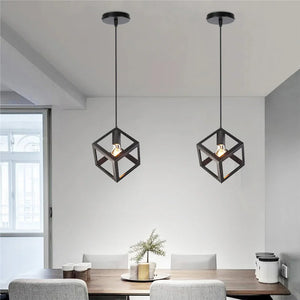 Geometric Vintage Pendant Ceiling Light, Industrial Retro Metal Hanging Lamp, E27 Base Lighting Fixture