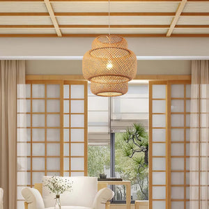 Bamboo Hanging Lamp Pendant Ceiling Light Rattan Wicker Lustre Hand Knit Braiding Suspended Home Dining люстра потолочная