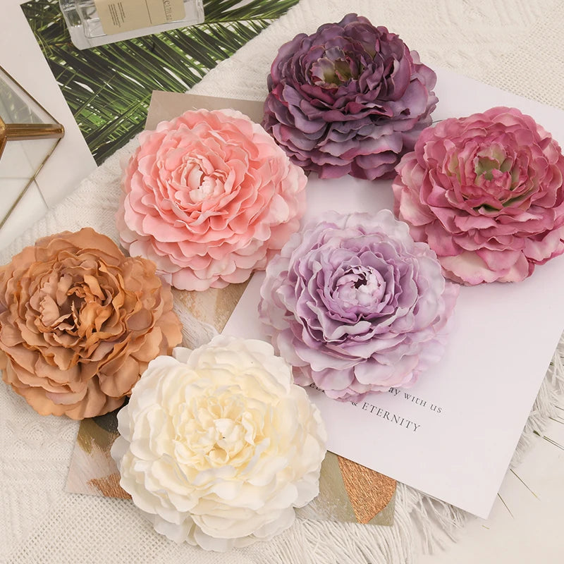 20pcs 8cm Peony Artificial Silk Flowers Heads For Wedding Decoration DIY Wreath Gift Box Scrapbooking Craft Fake Flower